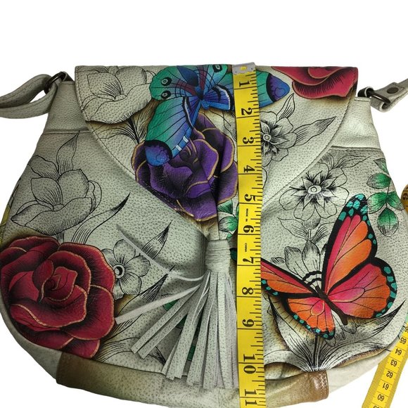 Anuschka NEVER USED Handpainted Leather Shoulder Bag Tassel Butterfly - Picture 6 of 12